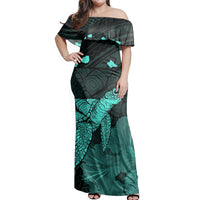 Polynesian Couple Outfits Matching Dress and Hawaiian Shirt Hawaii Polynesian Hibiscus Turtle Map Turquoise RLT14 - Polynesian Pride