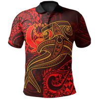 Polynesian Pride Apparel Pohnpei Polo Shirt Red Shark Polynesian Tattoo Unisex Red - Polynesian Pride