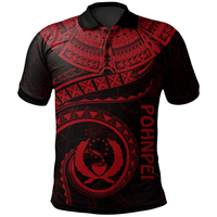 Polynesian Pride Apparel Pohnpei Polynesian Polo Shirt Pohnpei Waves (Red) Unisex Red - Polynesian Pride