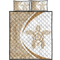Hawaiian Polynesian Turtle Quilt Bed Set - Circle Style Gold And White Black - Polynesian Pride
