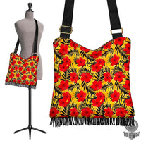 Hawaii Tropical Flowers And Palm Leaves Crossbody Boho Handbag Crossbody Boho Handbag One Size Red - Polynesian Pride