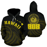 Hawaii Polynesia Hoodie Yellow Tatau Style Unisex Black - Polynesian Pride