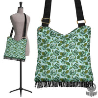 Hawaii Tropical Flowers Monstera Leaf Crossbody Boho Handbag Crossbody Boho Handbag One Size Blue - Polynesian Pride