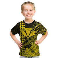 (Custom Personalised) Kakau Polynesian Tribal Hawaiian Turtle with Kanaka Maoli Yellow Kid T Shirt LT9 Youth XL Size14 - Polynesian Pride