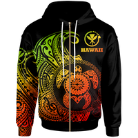 Hawaii Polynesian Zip up Hoodie Vintage Polynesian Turtle (Reggae) Unisex Reggae - Polynesian Pride