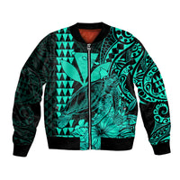 Kakau Polynesian Tribal Hawaiian Turtle with Kanaka Maoli Turquoise Bomber Jacket LT9 Unisex Turquoise - Polynesian Pride