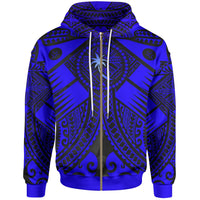 Chuuk Zip up Hoodie Blue Seal with Polynesian Tattoo Unisex Blue - Polynesian Pride