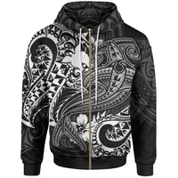 Papua New Guinea Zip up Hoodie White Shark Polynesian Tattoo Unisex White - Polynesian Pride