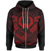 Pohnpei Custom Polynesian Zip up Hoodie Pohnpei Red Seal Camisole Hibiscus Style Unisex Red - Polynesian Pride