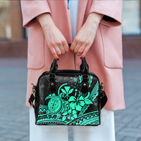 Hawaii Turtle With Hibiscus Tribal Turquoise Shoulder Handbag - LT12 - Polynesian Pride