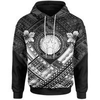 Northern Mariana Islands Hoodie CNMI Seal Camisole Hibiscus Style (White) Unisex White - Polynesian Pride