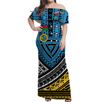 (Custom Personalised) Vanuatu Sanma Province Tribal Pattern Women Off Shoulder Long Dress - LT12 Long Dress Blue - Polynesian Pride