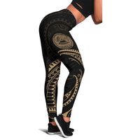 American Samoa Polynesian Women's Legging - Gold Tribal Wave - Polynesian Pride