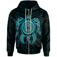 American Samoa Polynesian Zip up Hoodie Vintage Polynesian Turtle (Turquoise) Unisex Turquoise - Polynesian Pride