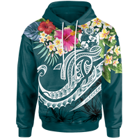 Tonga Polynesian Hoodie Summer Plumeria (Turquoise) Unisex Turquoise - Polynesian Pride