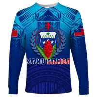 (Custom Personalised) Manu Samoa Legend Long Sleeve Shirt - LT12 Unisex Blue - Polynesian Pride