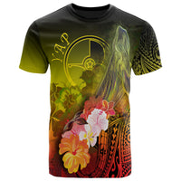 Yap T Shirt Humpback Whale with Tropical Flowers (Yellow) Unisex Yellow - Polynesian Pride