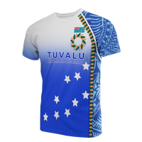 Tuvalu All Over Print T Shirt Tuvaluan Flag Ocean Waves Unisex Blue - Polynesian Pride