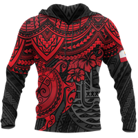 Tahiti Polynesian Hoodie Red Turtle Unisex RED - Polynesian Pride