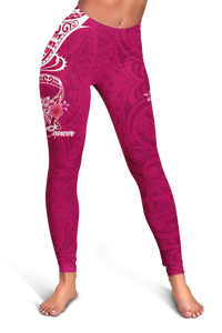 Breast Cancer Pink Ribbon Butterfly Polynesian Pink Version Women Legging - LT12 Pink - Polynesian Pride