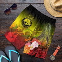Federated States of Micronesia Men's Shorts - Humpback Whale with Tropical Flowers (Yellow) Yellow - Polynesian Pride