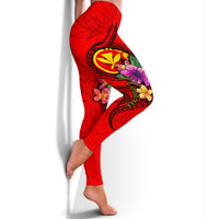 Hawaii Polynesian Women's Leggings - Floral With Seal Red - Polynesian Pride