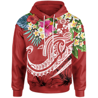 Tonga Polynesian Hoodie Summer Plumeria (Red) Unisex Red - Polynesian Pride