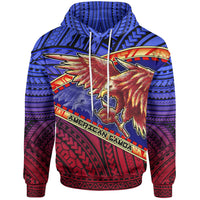 American Samoa Polynesian Hoodie Eagle Tattoo Pattern Unisex Blue - Polynesian Pride