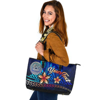 American Samoa Custom Personalised Large Leather Tote Bag - Vintage Tribal Mountain - Polynesian Pride
