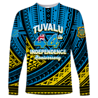 (Custom Personalised) Tuvalu Long Sleeve Shirt 44th Independence Anniversary - Tribal Pattern - LT12 Unisex Blue - Polynesian Pride