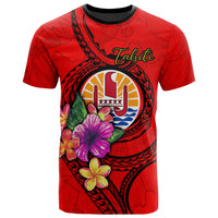 Tahiti Polynesian T Shirt Floral With Seal Red Unisex Red - Polynesian Pride
