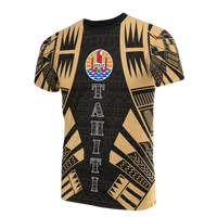 Tahiti T Shirt Tahiti FLag Polynesian Tattoo Gold Style Unisex Black-Gold - Polynesian Pride