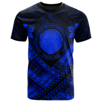 Northern Mariana IslandsT Shirts CNMI Seal Camisole Hibiscus Style (Blue) Unisex Blue - Polynesian Pride
