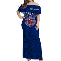 Toa Samoa Rugby Off Shoulder Long Dress - Samoan Warrior Pride - LT12 Long Dress Blue - Polynesian Pride