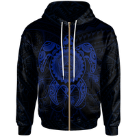 American Samoa Polynesian Zip up Hoodie Vintage Polynesian Turtle (BLUE) Unisex Blue - Polynesian Pride