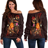 Tonga Polynesian Women's Off Shoulder Sweaters - Legend of Tonga (Red) Red - Polynesian Pride