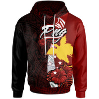 Papua New Guinea Polynesian Hoodie Bird of Paradise With Hibiscus Unisex Red - Polynesian Pride