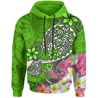 Polynesian Hoodie Turtle Plumeria Green Color Unisex Green - Polynesian Pride