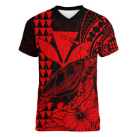 Kakau Polynesian Tribal Hawaiian Turtle with Kanaka Maoli Red Women V Neck T Shirt LT9 - Polynesian Pride