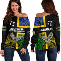 Australian South Sea Islanders Flag Style Off Shoulder Sweater LT14 Women Black - Polynesian Pride