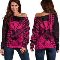 Kakau Polynesian Tribal Hawaiian Turtle with Kanaka Maoli Pink Off Shoulder Sweater LT9 Women Pink - Polynesian Pride