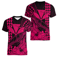 Kakau Polynesian Tribal Hawaiian Turtle with Kanaka Maoli Pink Women V Neck T Shirt LT9 Female Pink - Polynesian Pride