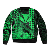 Kakau Polynesian Tribal Hawaiian Turtle with Kanaka Maoli Green Sleeve Zip Bomber Jacket LT9 - Polynesian Pride