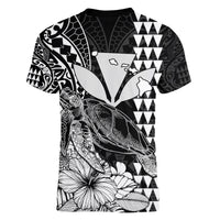 Kakau Polynesian Tribal Hawaiian Turtle with Kanaka Maoli Black Women V Neck T Shirt LT9 - Polynesian Pride