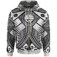 FSM Zip up Hoodie White Seal with Polynesian Tattoo Unisex White - Polynesian Pride