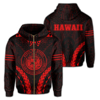 Polynesian Kakau Seal of Hawaii Zip Hoodie Sport Style Version 2.0 Red Unisex Red - Polynesian Pride