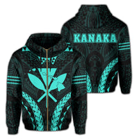 Polynesian Kakau Kanaka Map Hawaii Zip Hoodie Sport Style Version 2.0 Turquoise Unisex Blue - Polynesian Pride