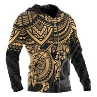 Vanuatu Polynesian Zip up Hoodie Gold Turtle - Polynesian Pride