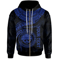 Federated States of Micronesia Polynesian Custom Zip up Hoodie FSM Waves (Blue) Unisex Blue - Polynesian Pride