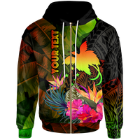 Papua New Guinea Polynesian Custom Zip up Hoodie Hibiscus and Banana Leaves Unisex Reggae - Polynesian Pride